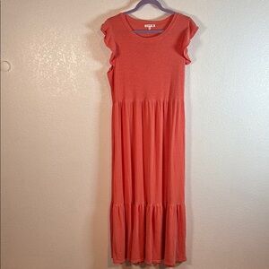 Sundry Coral Summery Beach Ruffle Sleeve Tiered Maxi Dress Size 4 (US XL)